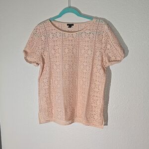 Ann Taylor LOFT Womens Blush Lace Short Sleeve Blouse Top size M